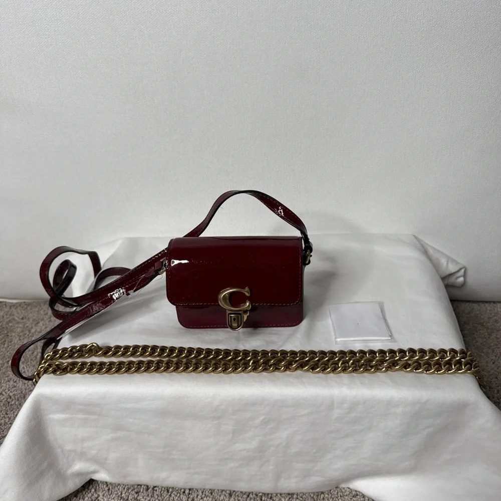 Coach Dark Red Mini Bag with Gold Chain - Picture 2 of 5